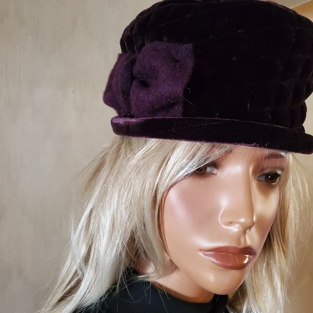 Vintage Lord & Taylor Purple Quilted Look Silk & Viscose Hat Made in Italy